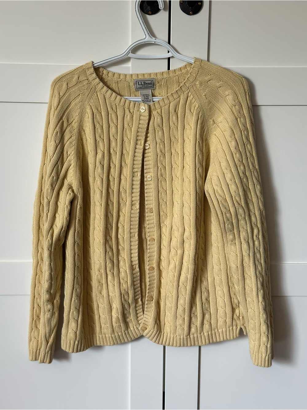 L.L. Bean Women's Yellow Cable-Knit Button Cotton Cardigan